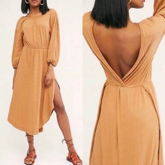 Free People Beach M Seasons In The Sea Midi Dress Camel / Brown - Picture 1 of 10